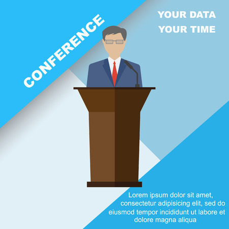 Conference template, vector illustration with space for your texts. Public speaker business conference. Flat style, modern design.のイラスト素材