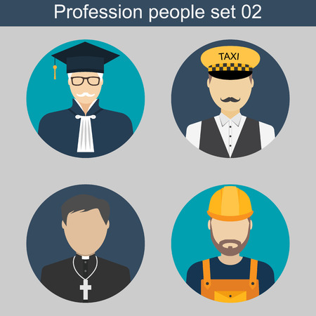 Profession people. Judge, taxi driver, priest, builder. flat avatars icons. for web and mobile app. vector illustrationsのイラスト素材