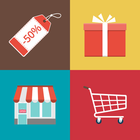 Set shopping icons. Modern colored flat icons.  Vector illustration. Design elements for mobile and web applications.のイラスト素材