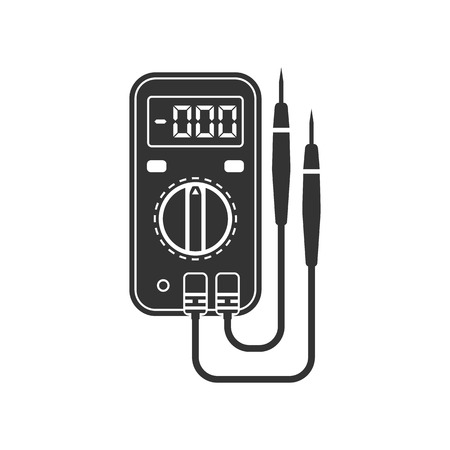 Digital multimeter. Electrical measuring instrument: voltage, amperage, ohmmeter, power. Icon multimeter black on a white background. Element design, logo, background. Flat style, vector illustrationのイラスト素材