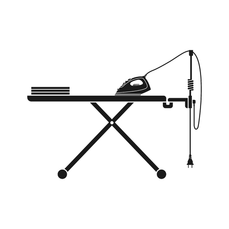Icon iron and ironing board isolated on white. Steam electric iron. Vector illustration.のイラスト素材