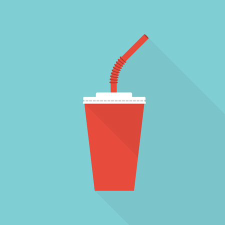 Paper cup icon. Paper red cups with straws for soda or cold beverage.のイラスト素材
