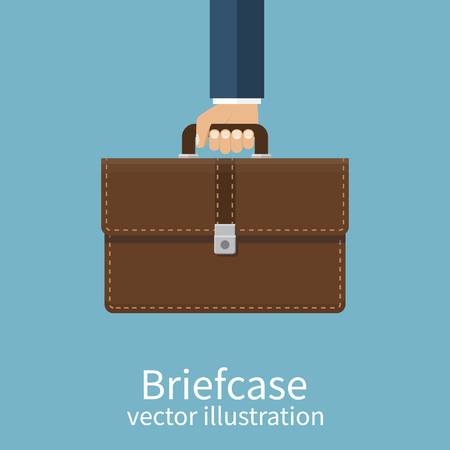Businessman holding a briefcase in hand. Vector illustration flat design. Concept management.のイラスト素材