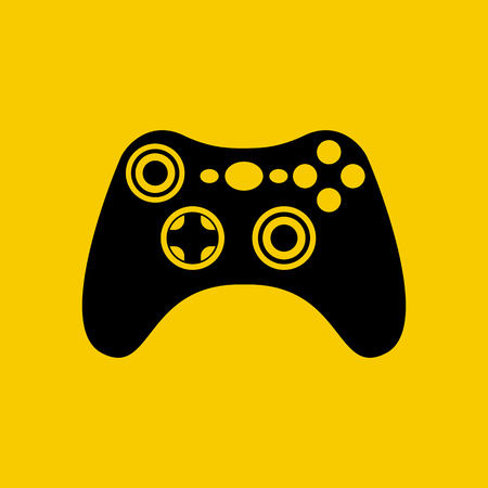Game controller icon. Vector illustration. Isolated black pictogram gamepad on a yellow background. Joystick silhouette of wireless.のイラスト素材