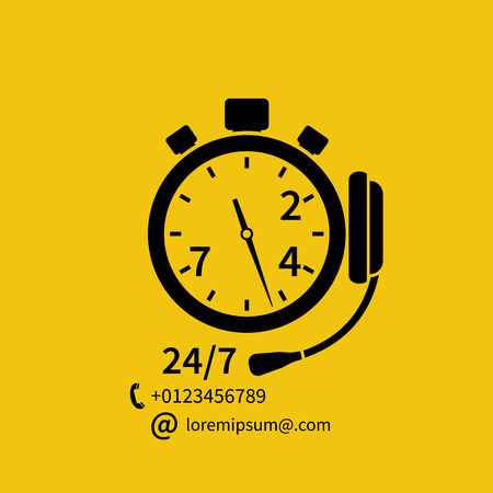 Abstract vector illustration of speed of technical support, headphones, stopwatch. Customer service concept. Technical support online, call center. Template, banners for web, printing and promotion.のイラスト素材