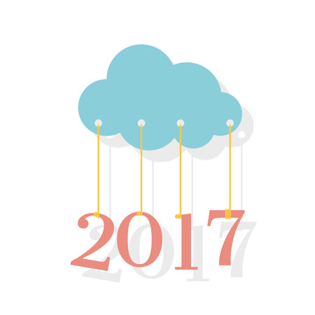2017 new year. Paper cloud keeps on rope digits 2017. New Year greeting card. Abstract background. Flat style. Vector  illustration. Design element for web, print.のイラスト素材