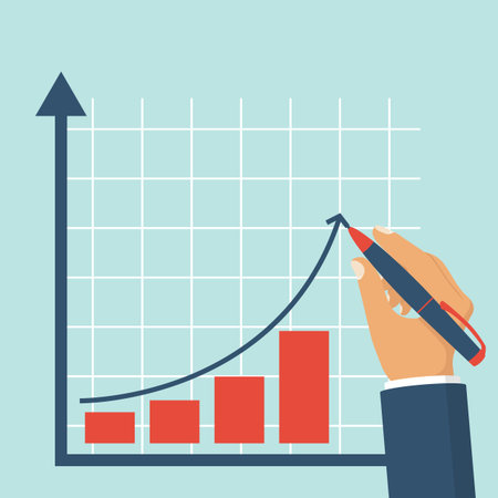 Growth graph concept. Businessman draws a chart of financial growth. Vector illustration flat design. Profit Stock Market.のイラスト素材