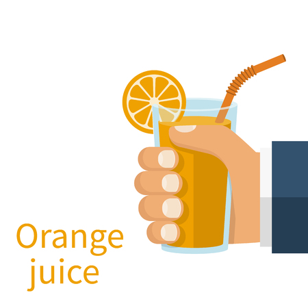 Orange juice in a glass cup hold in handのイラスト素材