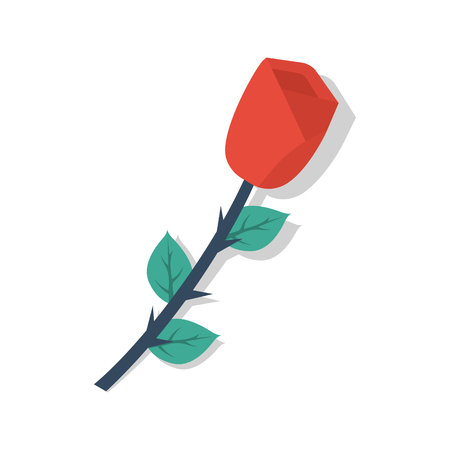 Rose isolated on white background. Color icon. Red flower with thorns and leaves. Vector illustration of a flat design.のイラスト素材