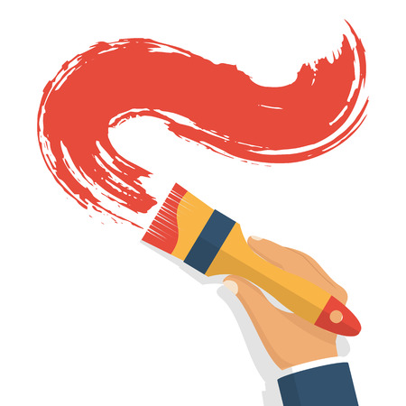 Paint brush hold in hand human.のイラスト素材