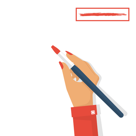 Paint brushes holding in hand woman.のイラスト素材