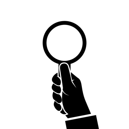 Magnifying glass icon holding in hand man.のイラスト素材