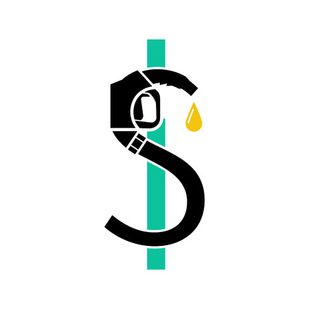 Fuel pump in form of dollar. Pay money for gasoline. Fuel purchase. Vector illustration. Currency bill oil. Price of fuel, petrol sign, template.のイラスト素材
