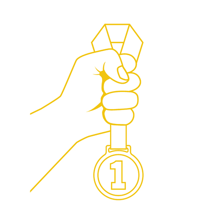 Gold medal with ribbon in handのイラスト素材