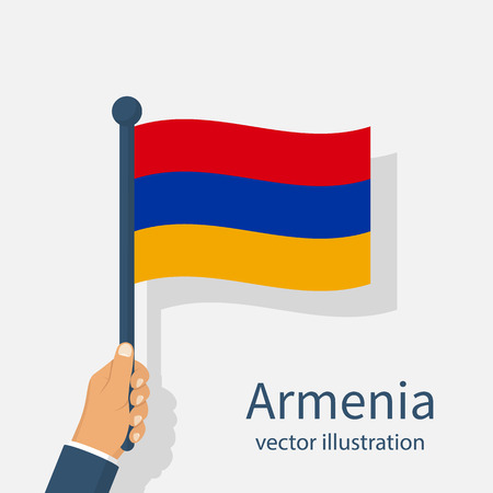 Flag Armenia holding in hand man. Vector illustration.のイラスト素材