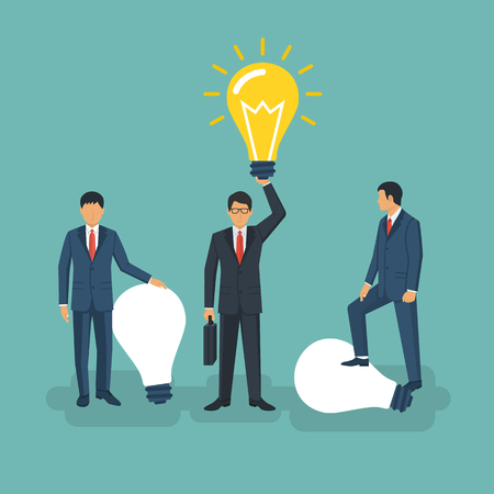Unique idea. Businessman holding in hand lightbulb concept.のイラスト素材