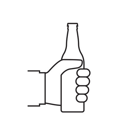 Beer bottle in hand man minimal line designのイラスト素材