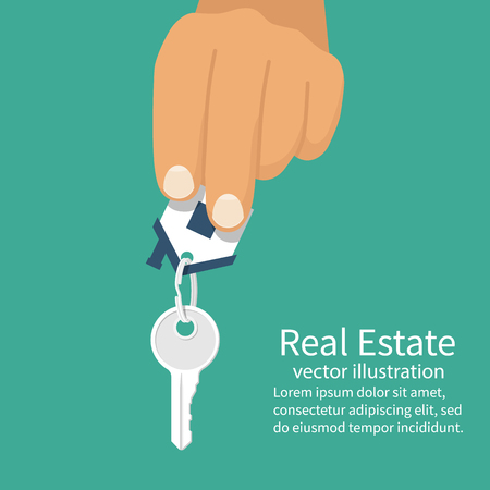 Hand holding house keys. vector illustration.のイラスト素材