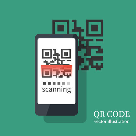 Scanning QR code on smartphoneのイラスト素材