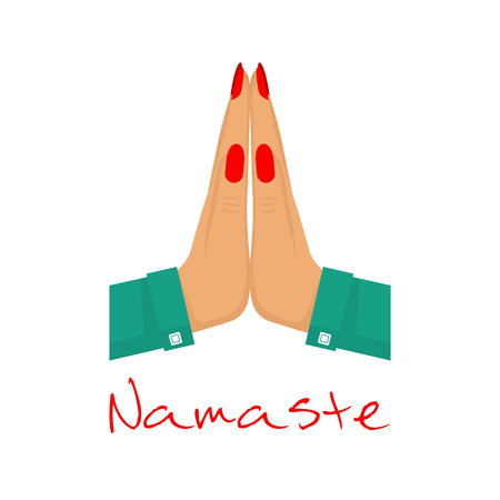 Namaste. Welcome gesture hands woman on a plain background.のイラスト素材