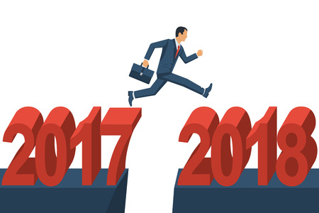 Man businessman jumps from 2017 to 2018のイラスト素材
