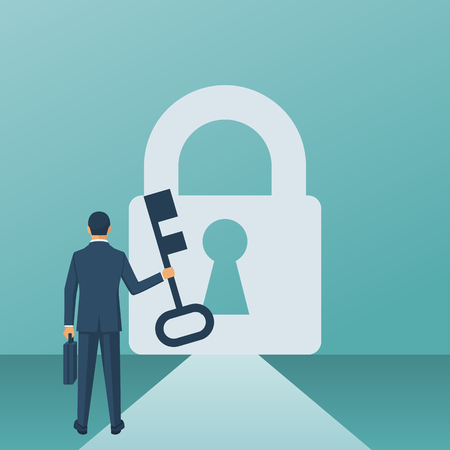 Businessman holding key lockのイラスト素材