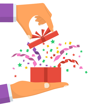 Open gift with serpentine and confettiのイラスト素材