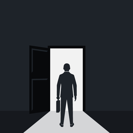 Businessman silhouette walking to opened doorのイラスト素材