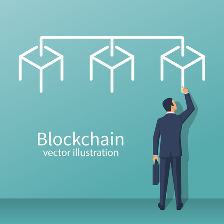 Businessman is standing blockchain systemのイラスト素材