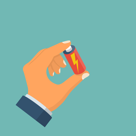 Man holds battery in hand vector illustration.のイラスト素材