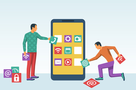 Interface development and design mobile app vector illustration.のイラスト素材