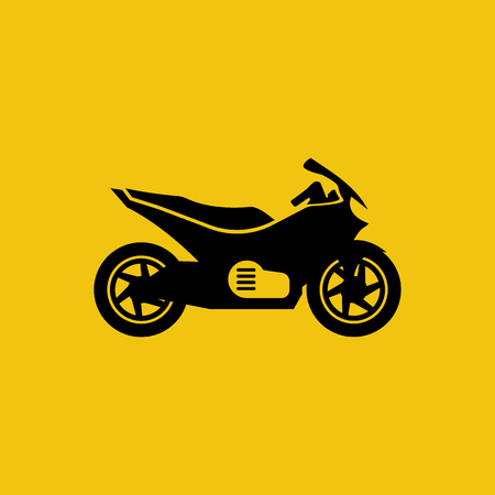 Motorcycle black silhouette icon isolated on yellow background.のイラスト素材