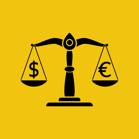 Dollar and euro on scales.のイラスト素材