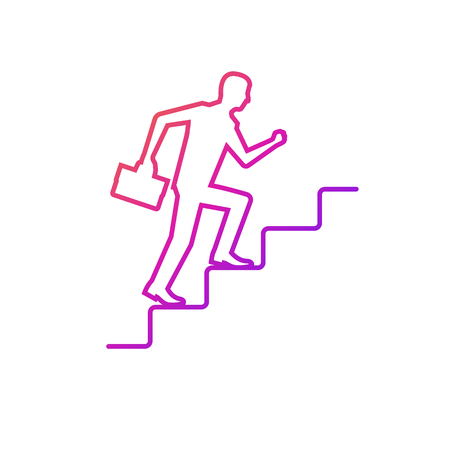 Businessman is climbing career ladder minimal design color outline. Concept of business development. Vector illustration isolated on white background. Step by step.のイラスト素材