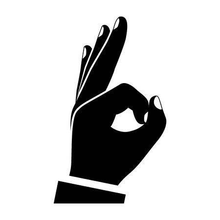 Ok hand gesturing fingers. OK silhouette sign as symbol of consent. Vector illustration flat design. Isolated pictogram on white background.のイラスト素材