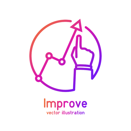Improve business concept. Changing direction. Growth graph trade. Vector illustration flat minimal design color line. Profit Stock Market. Man hold in hand business chart. Financial diagram.のイラスト素材