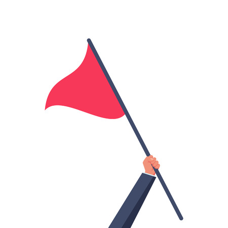 Triangular red flag holding in hand manのイラスト素材