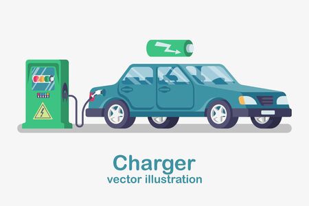 Station car charger. Electric refueling. Vehicle cartoon style.のイラスト素材