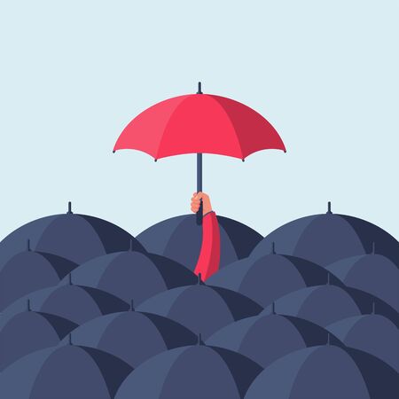 Uniqueness and individuality  Man holding a red umbrella vectorのイラスト素材