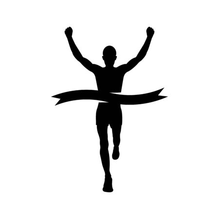 Runner silhouette. Sprinting athlete at finish with a winning tape.のイラスト素材