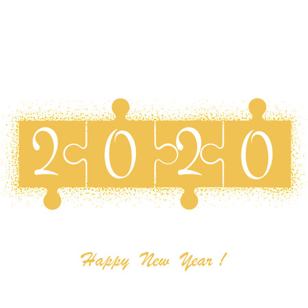 2020 Happy New Year and Merry Christmas. The number of puzzle pieces. Vector flat design. Cover for...