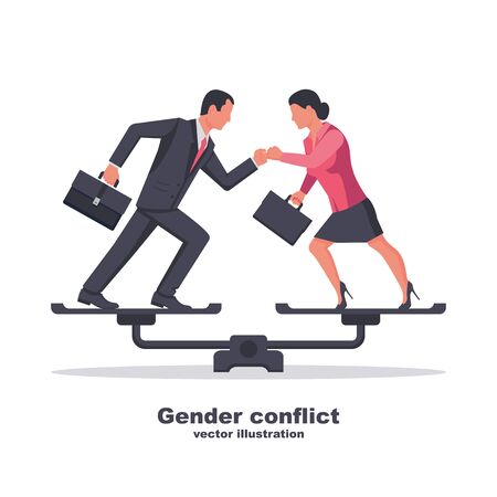 Businessman vs businesswoman in confrontation on scalesのイラスト素材
