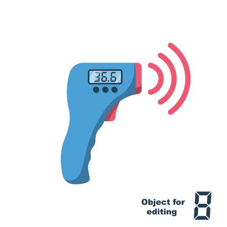 Digital non-contact infrared thermometer. Infrared light for disease detection through body temperature. Vector flat design. Isolated white background. Prevention of coronavirus disease 2019-nCoV.のイラスト素材