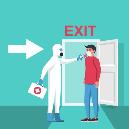 Temperature check at exit. Border precautions.のイラスト素材