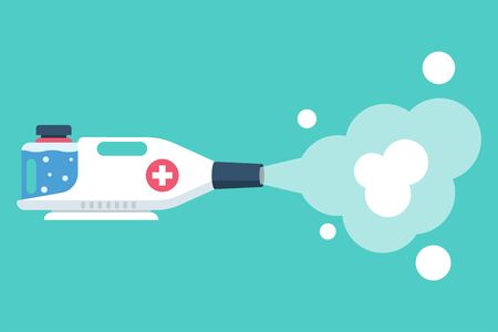 Cleaning and disinfecting coronavirus. Atomizer and sprayer. Pandemic risk. Vector illustration flat design. Epidemic spread precautions. Disinfectant container and handle.のイラスト素材