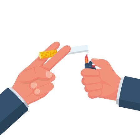 Cigarettes and lighter in hand man vectorのイラスト素材