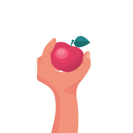 Man holding a red apple in hand. Healthy and wholesome fruit concept.のイラスト素材