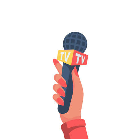 Woman in hand holding microphone TVのイラスト素材