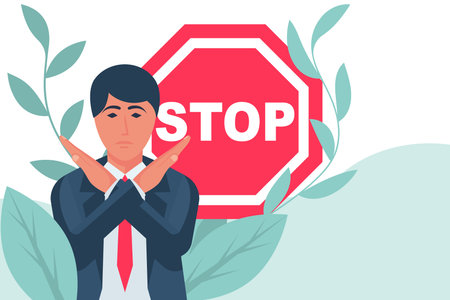 Man holds hands crosswise, stop hands gesture.のイラスト素材