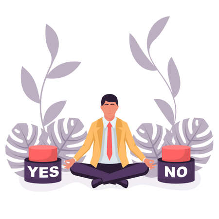 Landing page choice of Yes or No. Businessman before a choiceのイラスト素材